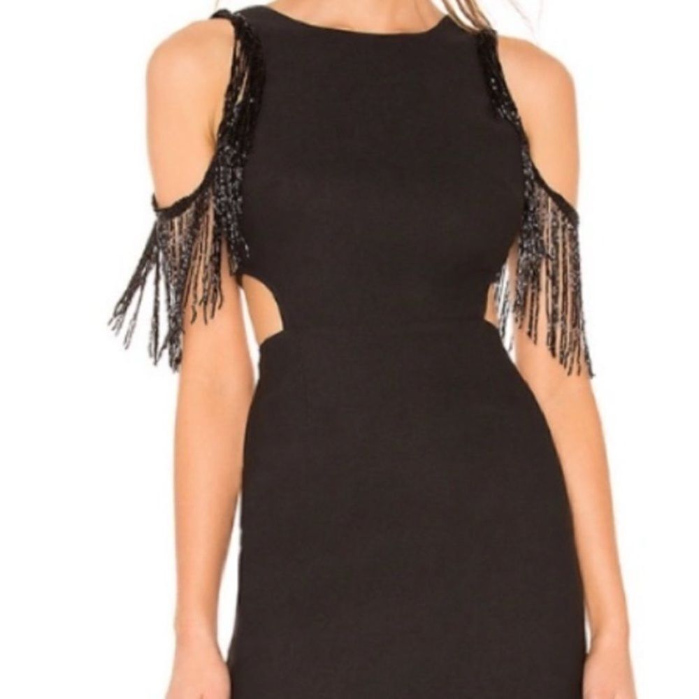 Revolve NBD x Naven Black Fringe Shoulder Mini Dress Size XS